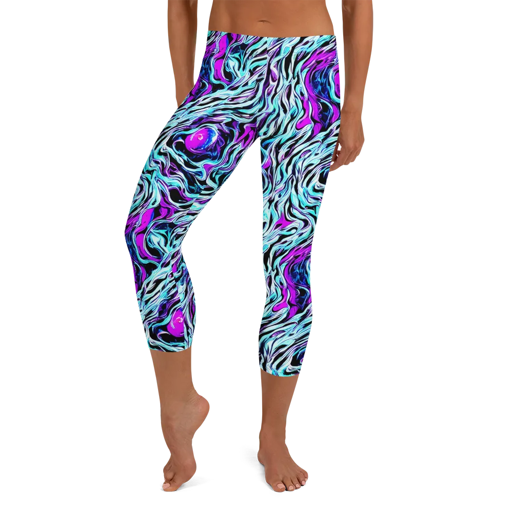 Cyber Zebra on Capri Leggings — Front