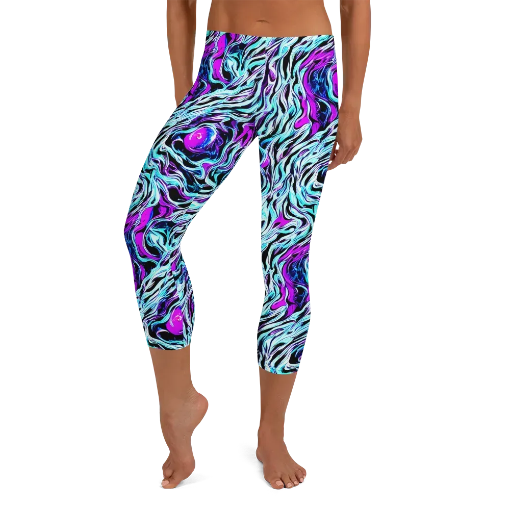 Cyber Zebra on Capri Leggings — Front