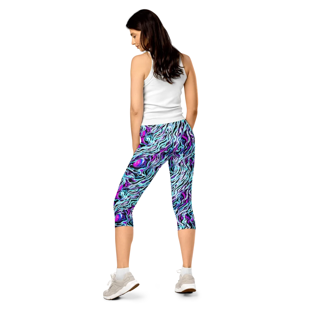 Cyber Zebra on Capri Leggings — Back