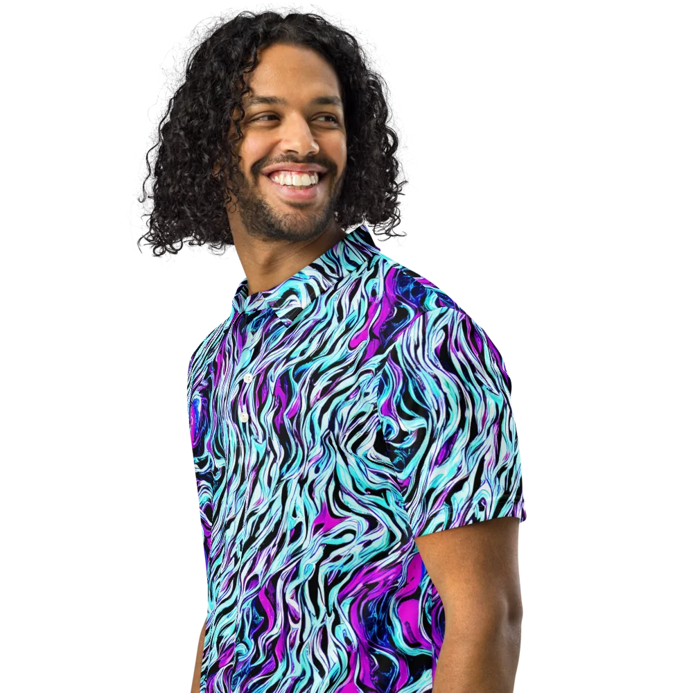 Cyber Zebra on Men's Slim Fit Polo Shirt — Left Front