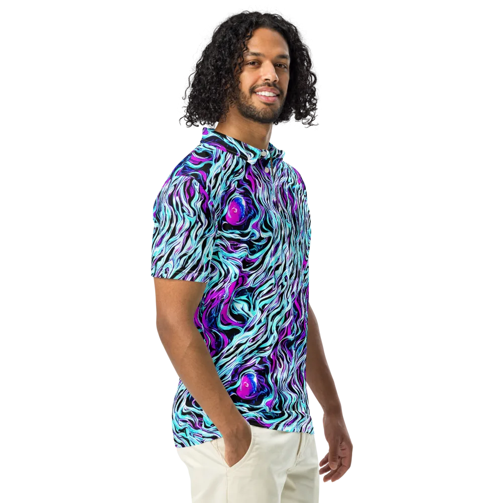 Cyber Zebra on Men's Slim Fit Polo Shirt — Right Front