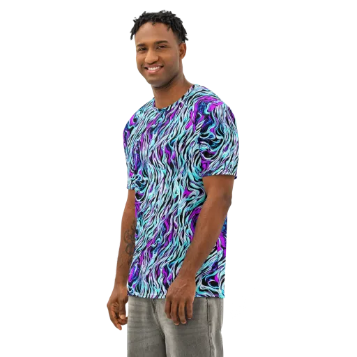 Cyber Zebra on a Men's Cotton Crew Neck T-Shirt