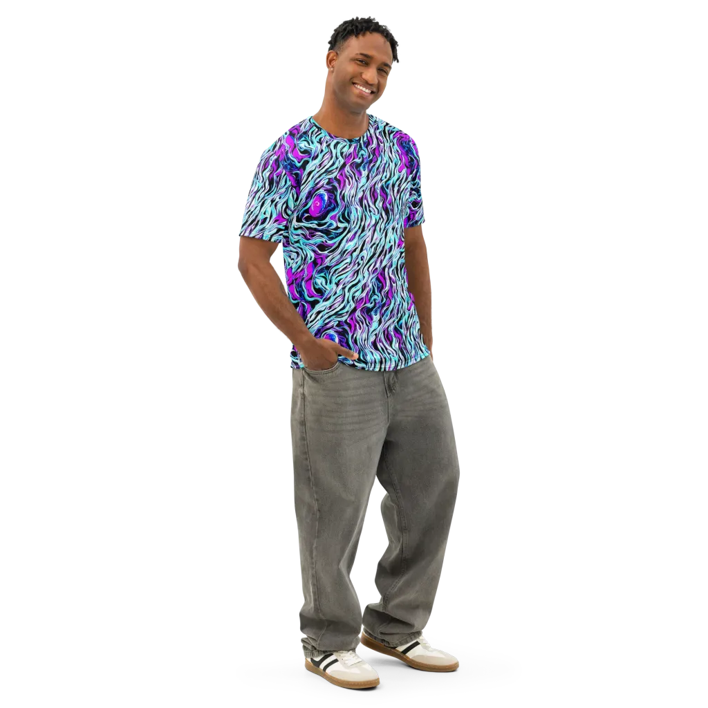 Cyber Zebra on Men's Cotton Crew Neck T-Shirt — Right Front