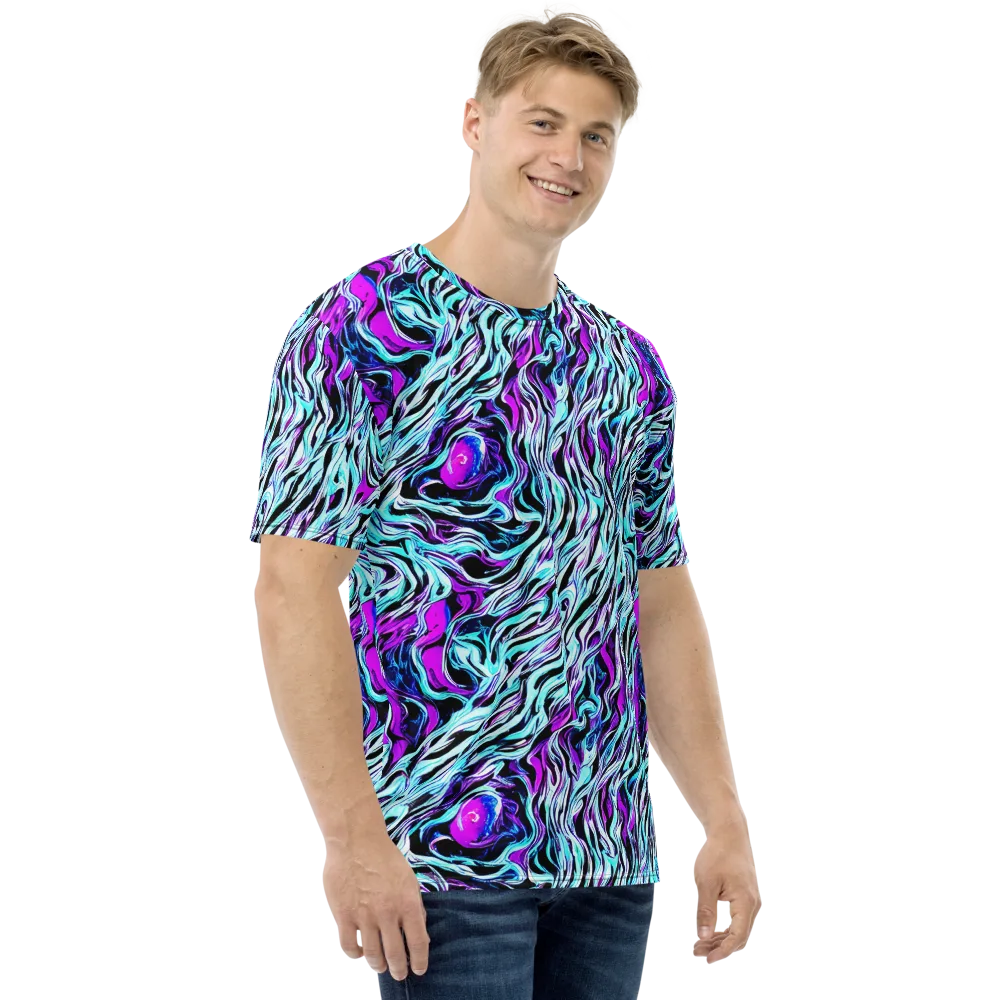 Cyber Zebra on Men's Crew Neck T-Shirt — Right