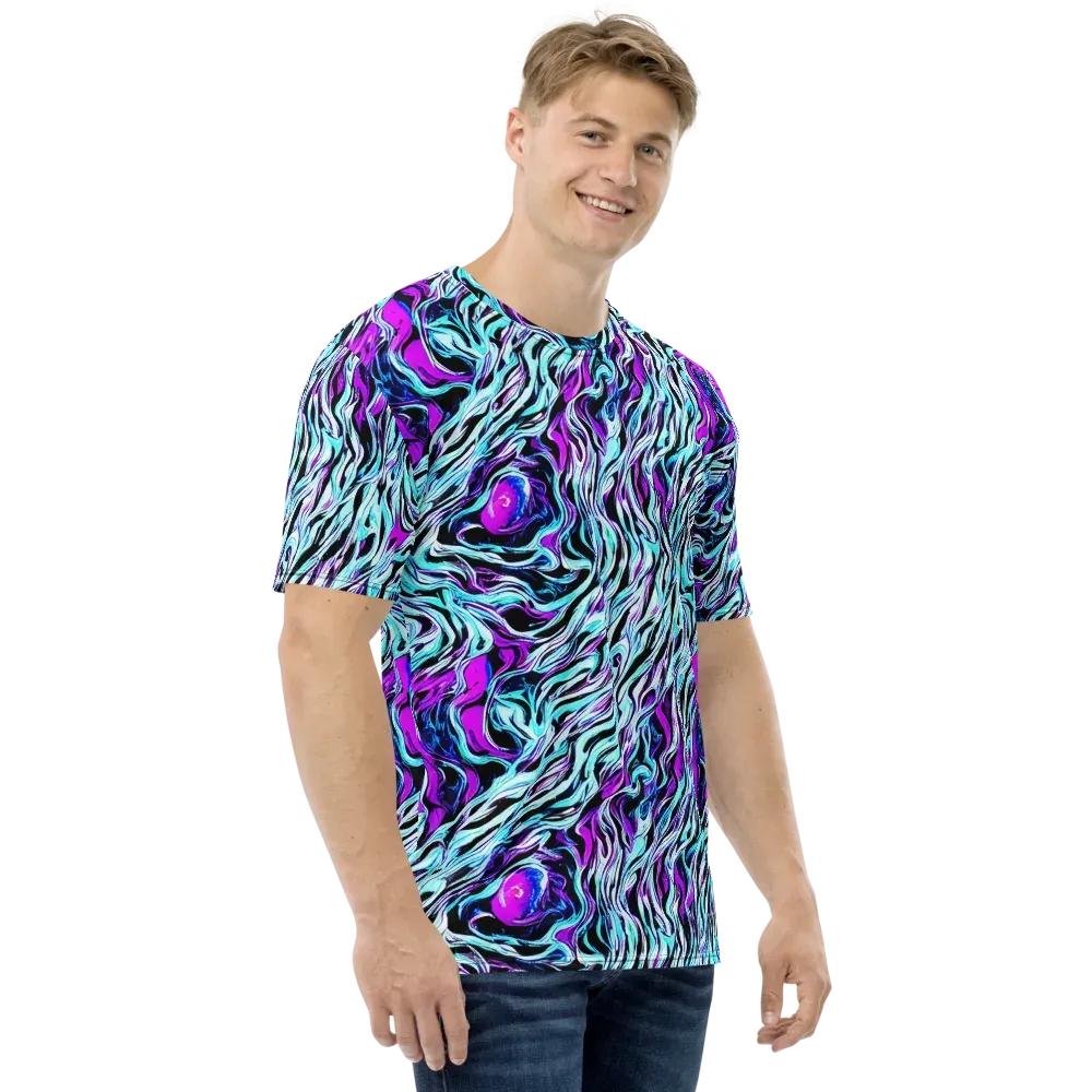 Cyber Zebra on Men's Crew Neck T-Shirt — Right