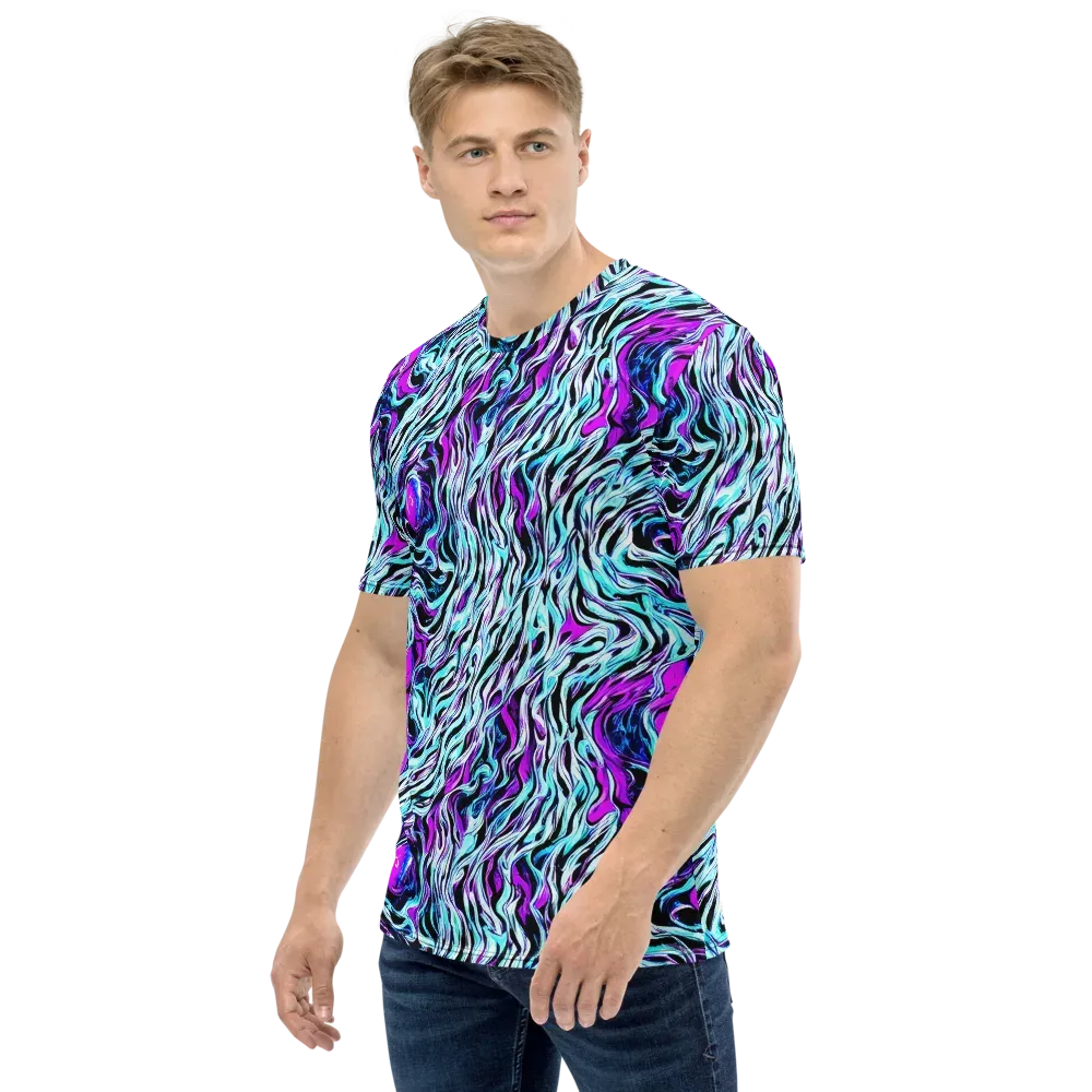 Cyber Zebra on Men's Crew Neck T-Shirt — Left