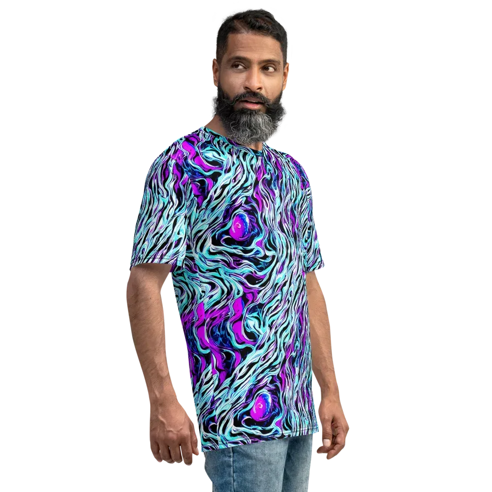 Cyber Zebra on Men's Crew Neck T-Shirt — Right