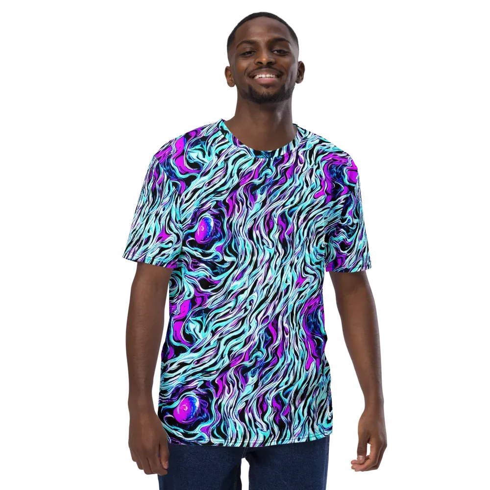 Cyber Zebra on Men's Crew Neck T-Shirt — Front