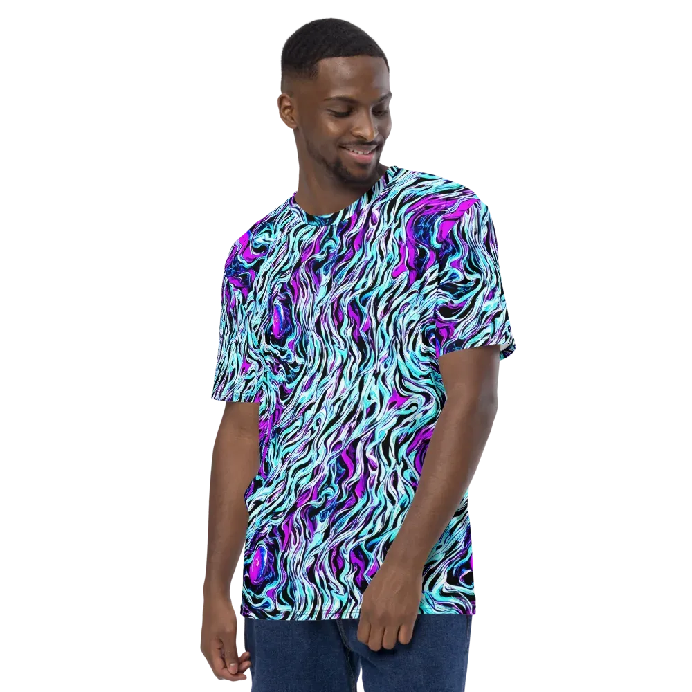 Cyber Zebra on Men's Crew Neck T-Shirt — Left