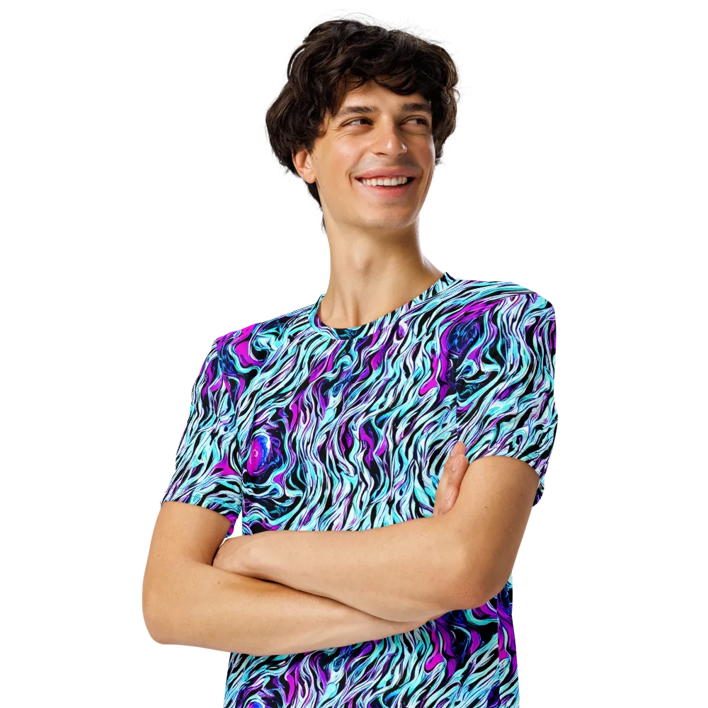 Cyber Zebra on Men's Crew Neck T-Shirt — Left Front