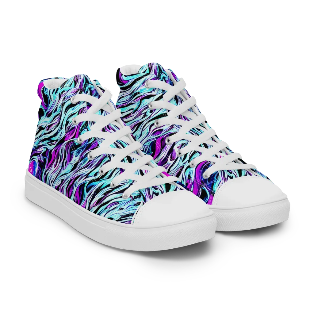 Cyber Zebra on Men's High Top Canvas Shoes — Right Front