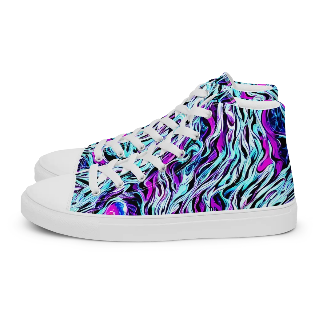 Cyber Zebra on Men's High Top Canvas Shoes — Left