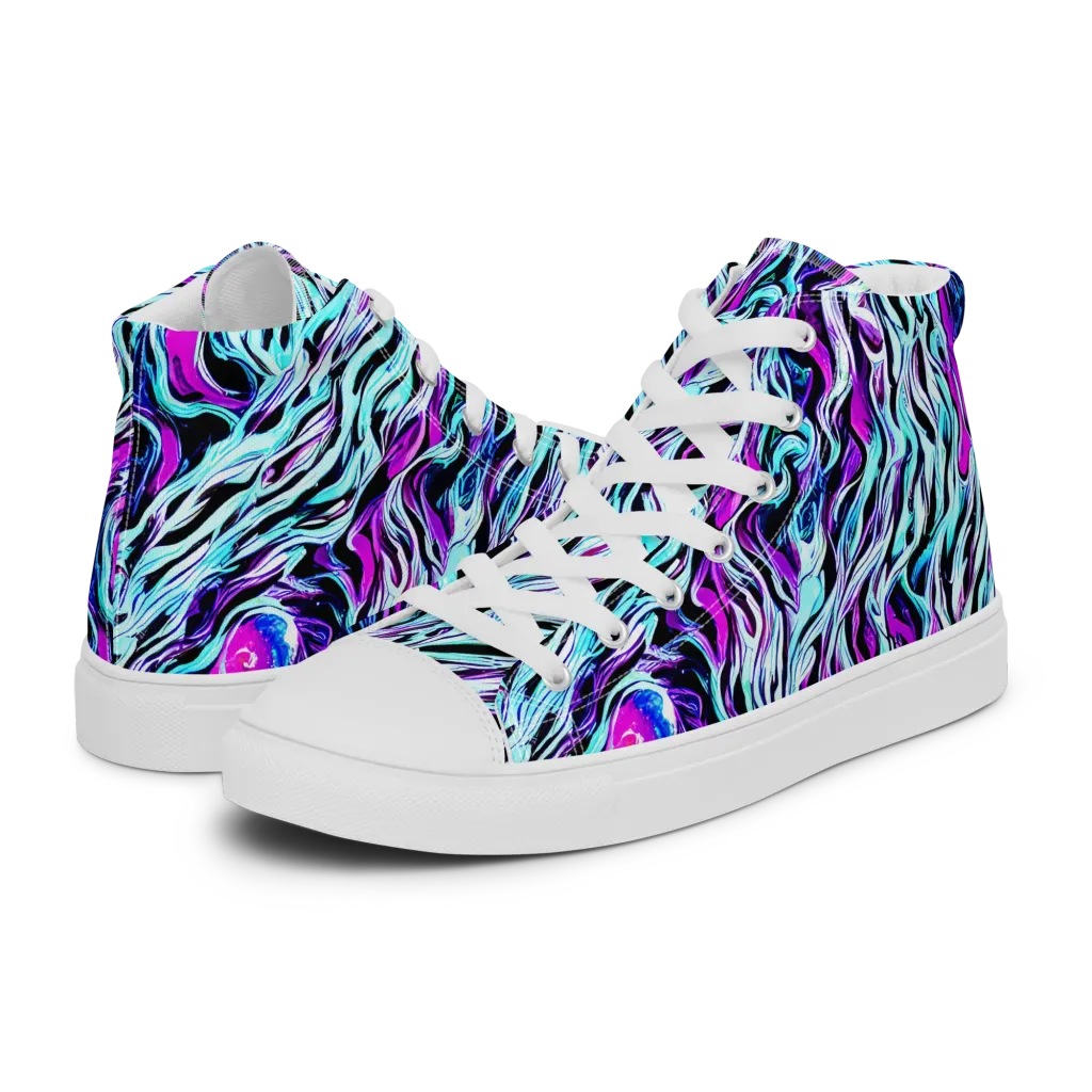 Cyber Zebra on Men's High Top Canvas Shoes — Left