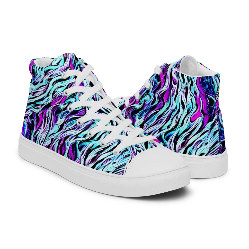 Cyber Zebra on Men's High Top Canvas Shoes — Right
