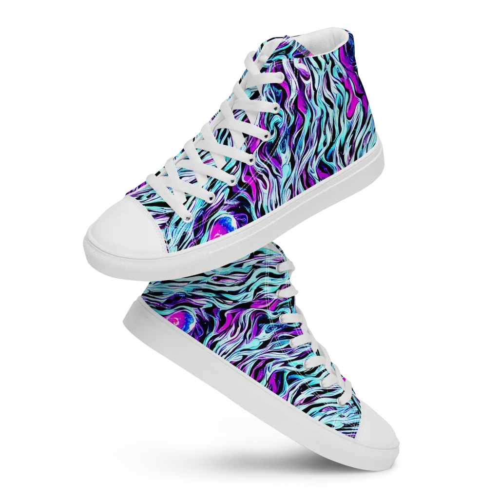 Cyber Zebra on Men's High Top Canvas Shoes — Front