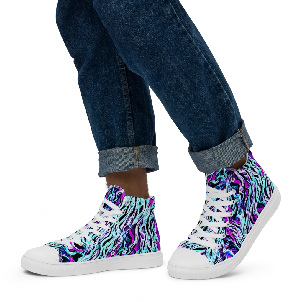Cyber Zebra on Men's High Top Canvas Shoes — Left