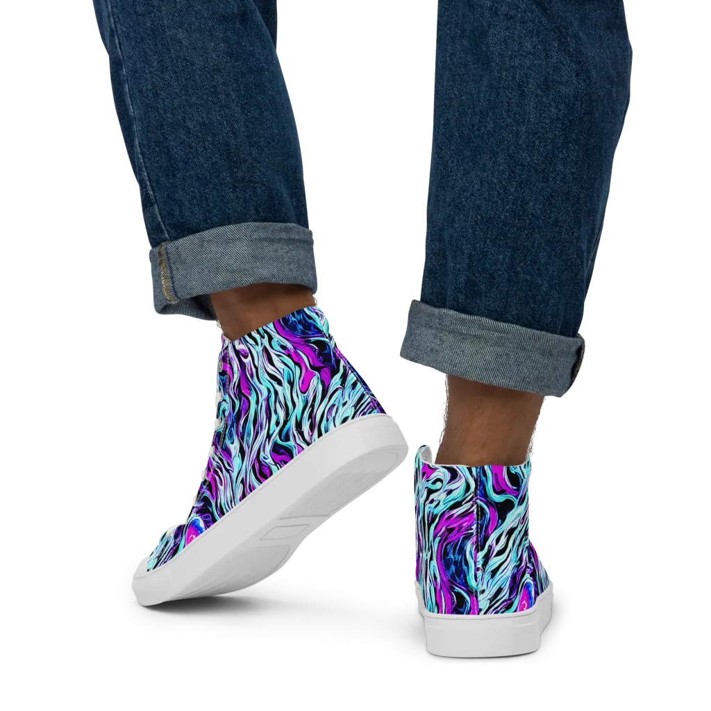Cyber Zebra on Men's High Top Canvas Shoes — Back