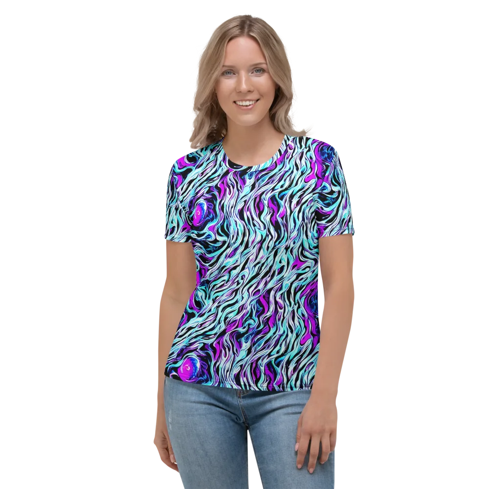 Cyber Zebra on Women's Crew Neck T-Shirt — Front