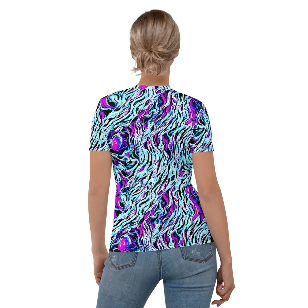 Cyber Zebra on Women's Crew Neck T-Shirt — Back