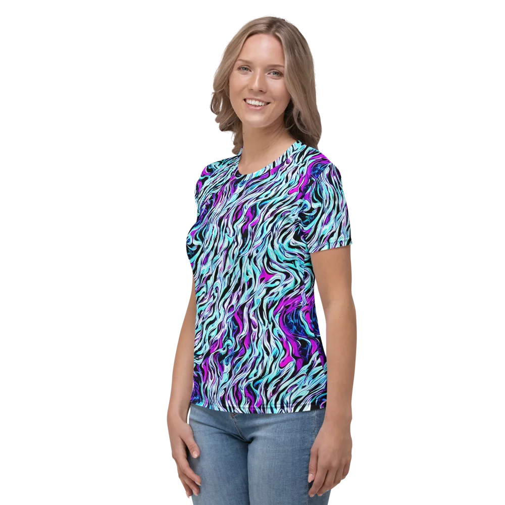 Cyber Zebra on Women's Crew Neck T-Shirt — Left