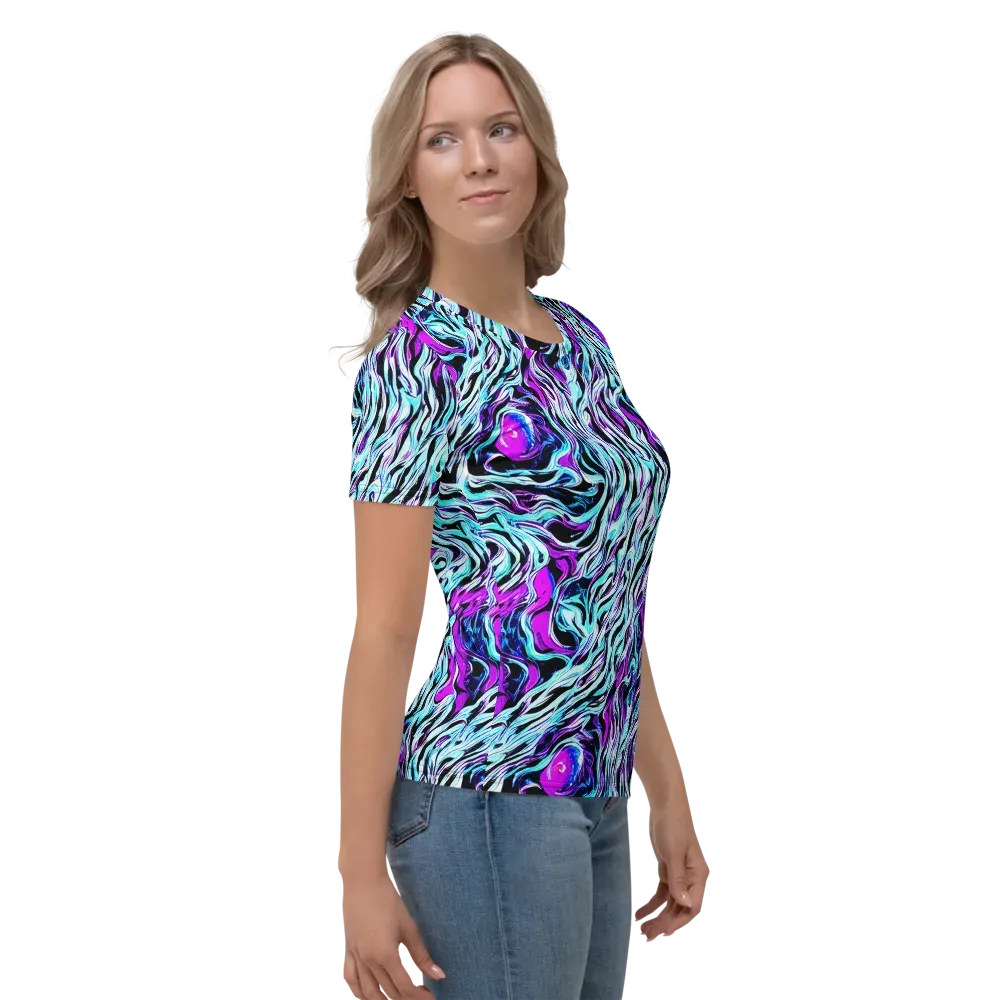 Cyber Zebra on Women's Crew Neck T-Shirt — Right