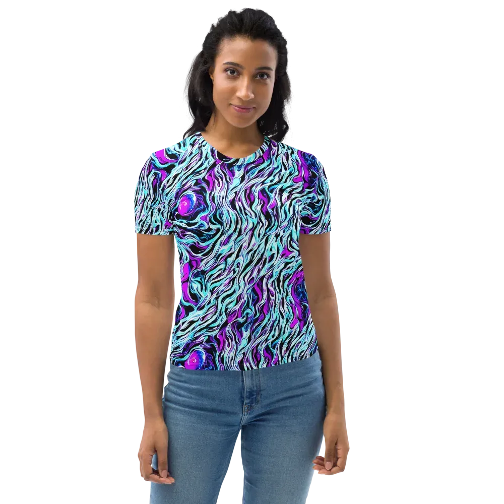 Cyber Zebra on Women's Crew Neck T-Shirt — Front