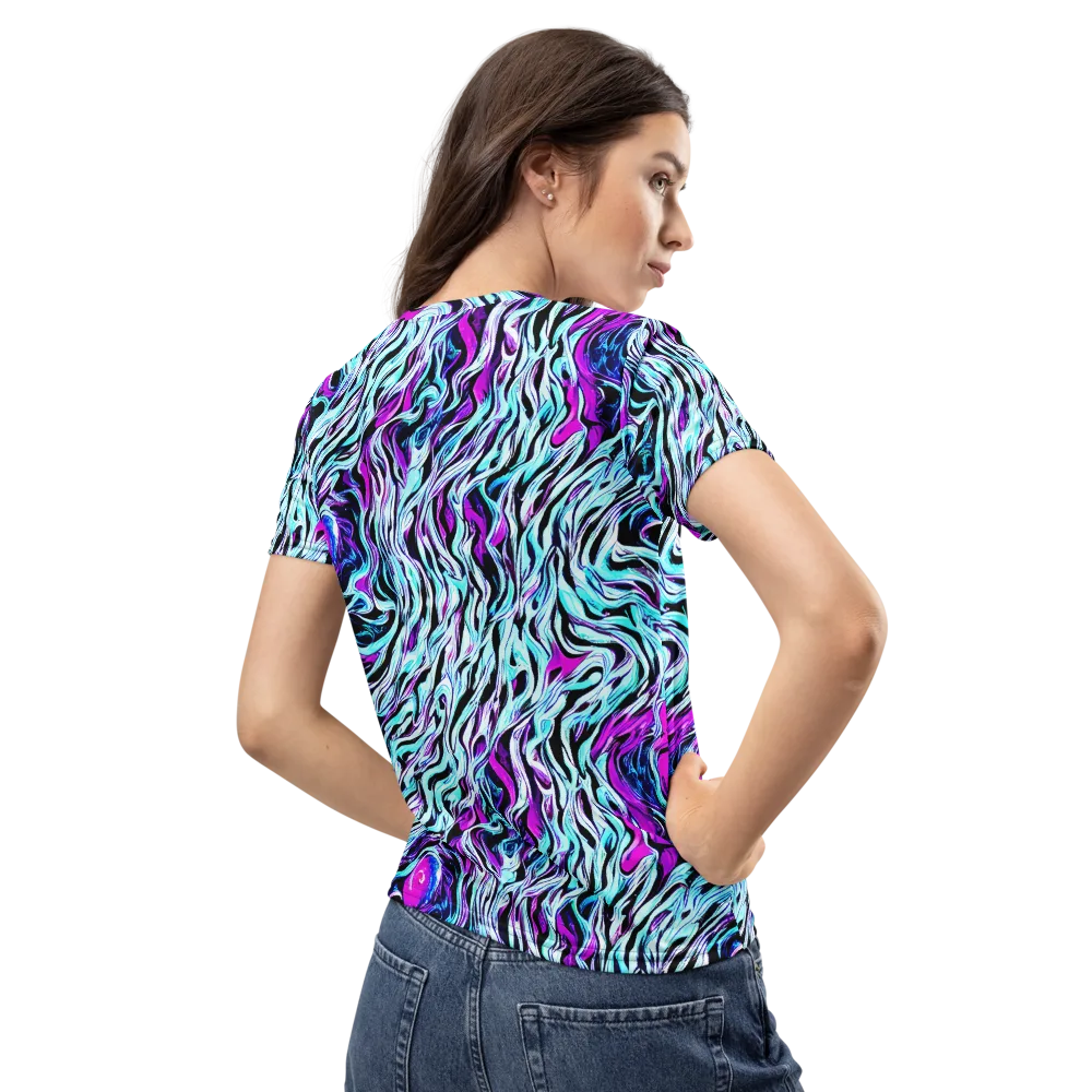 Cyber Zebra on Women's Crew Neck T-Shirt — Back