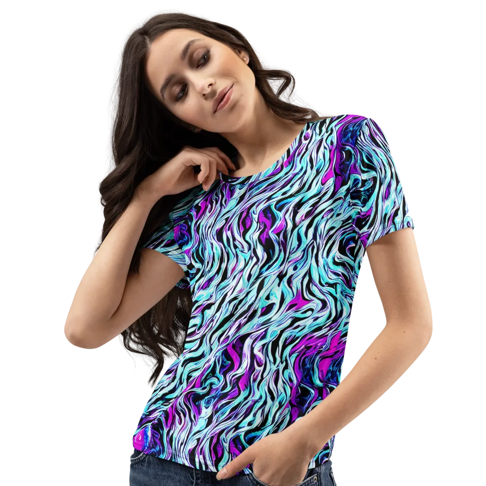 Cyber Zebra on Women's Crew Neck T-Shirt — Left Front