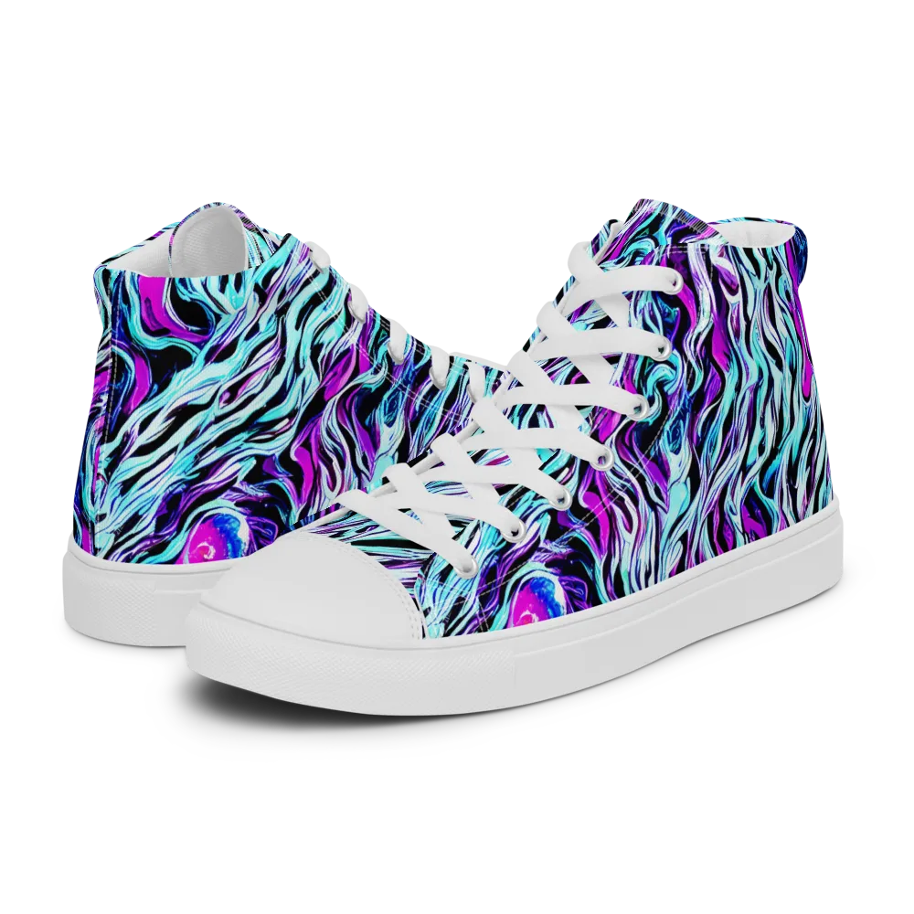 Cyber Zebra on Women's High Top Canvas Shoes — Left