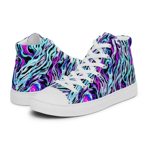 Cyber Zebra on a Women's High Top Canvas Shoes