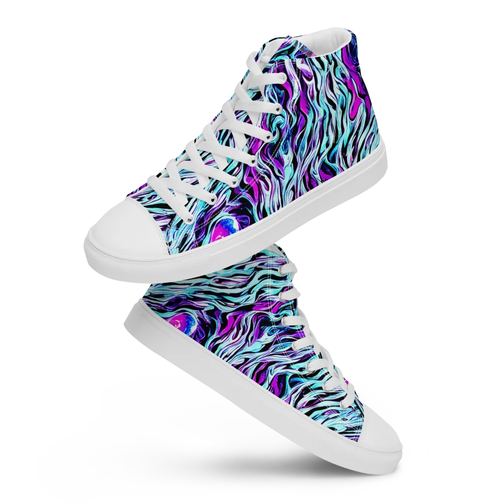 Cyber Zebra on Women's High Top Canvas Shoes — Front