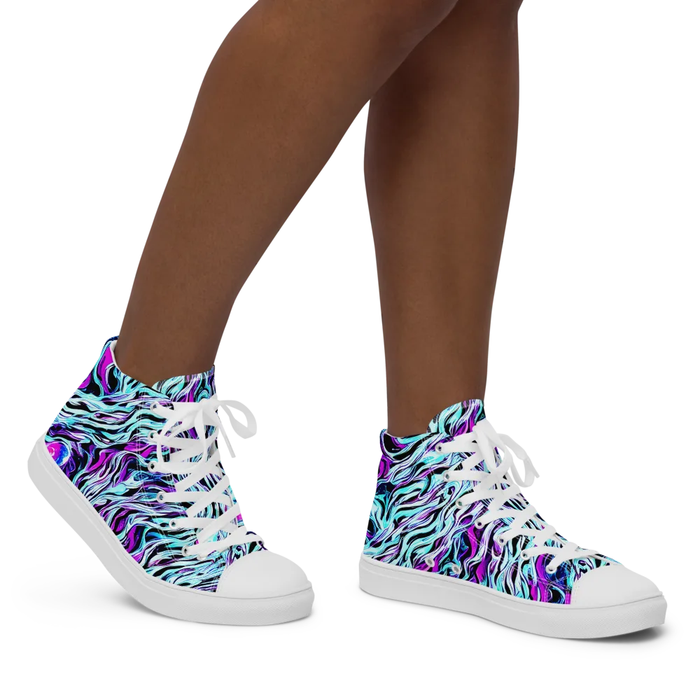 Cyber Zebra on Women's High Top Canvas Shoes — Right