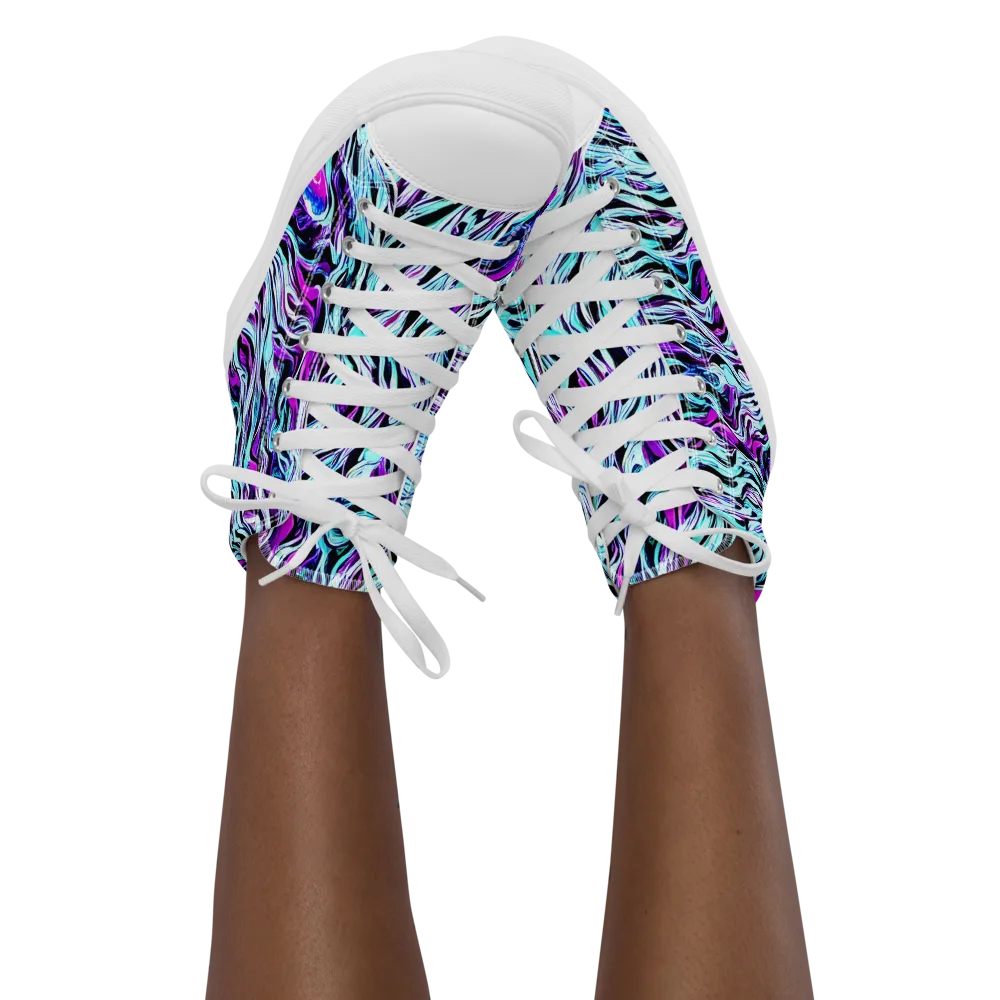Cyber Zebra on Women's High Top Canvas Shoes — Front