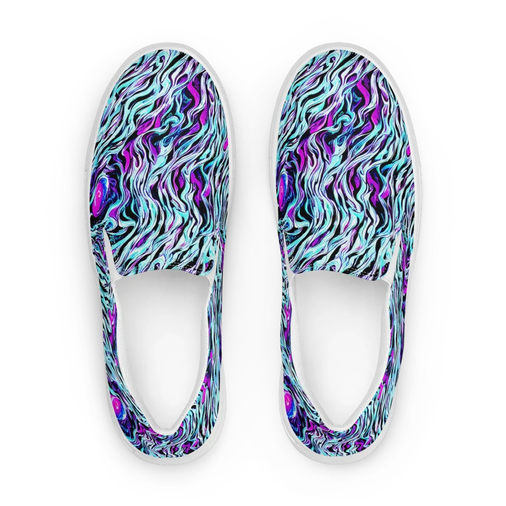 Cyber Zebra on Men's Slip-On Canvas Shoes — Front