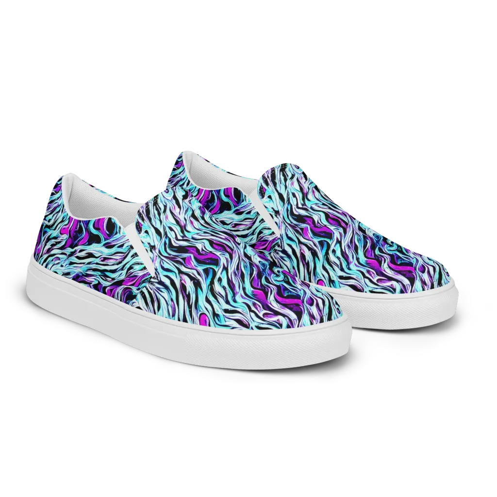 Cyber Zebra on Men's Slip-On Canvas Shoes — Right Front
