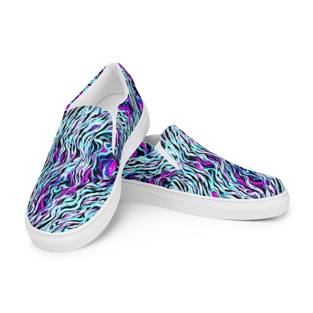 Cyber Zebra on Men's Slip-On Canvas Shoes — Left Front