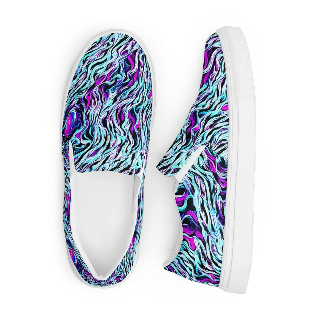 Cyber Zebra on Men's Slip-On Canvas Shoes — Front