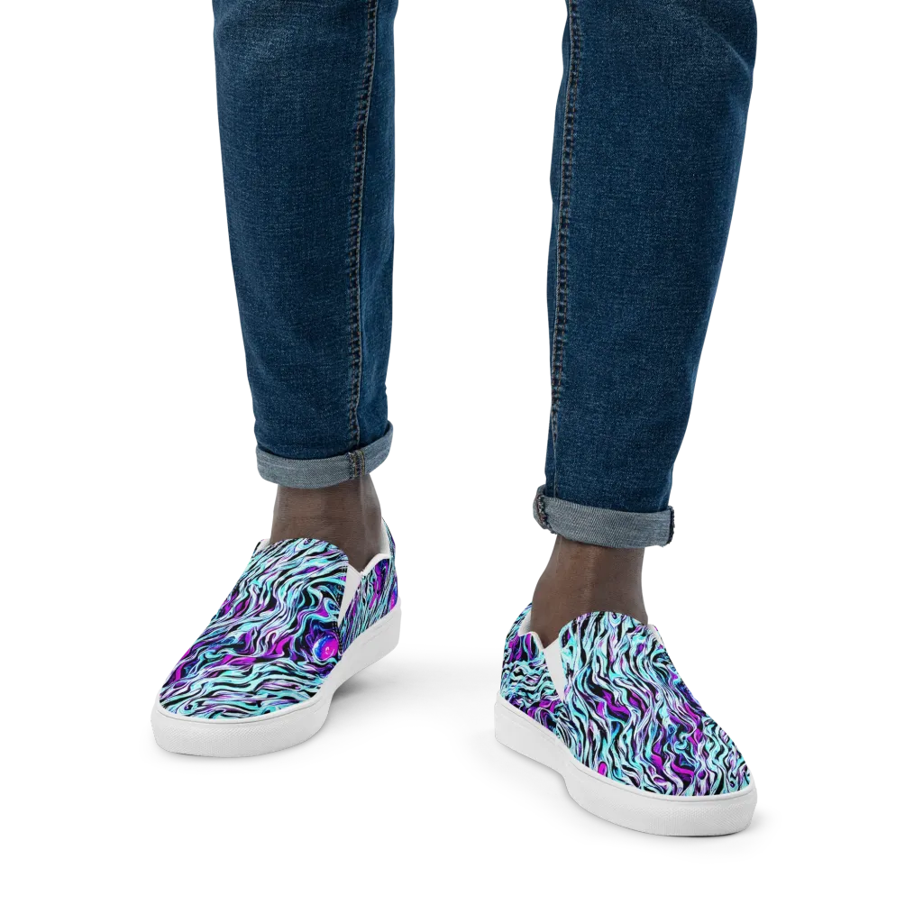 Cyber Zebra on Men's Slip-On Canvas Shoes — Front
