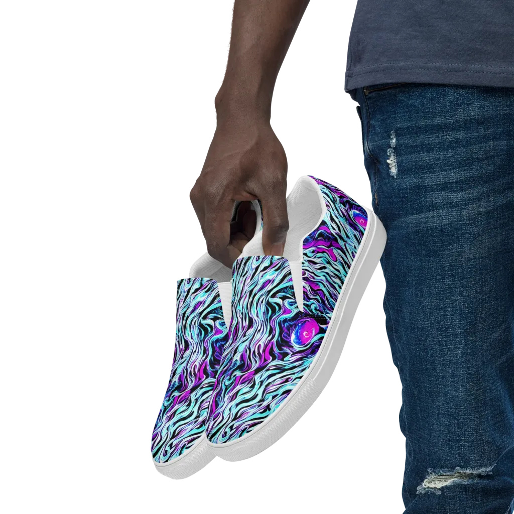 Cyber Zebra on Men's Slip-On Canvas Shoes — Left Front
