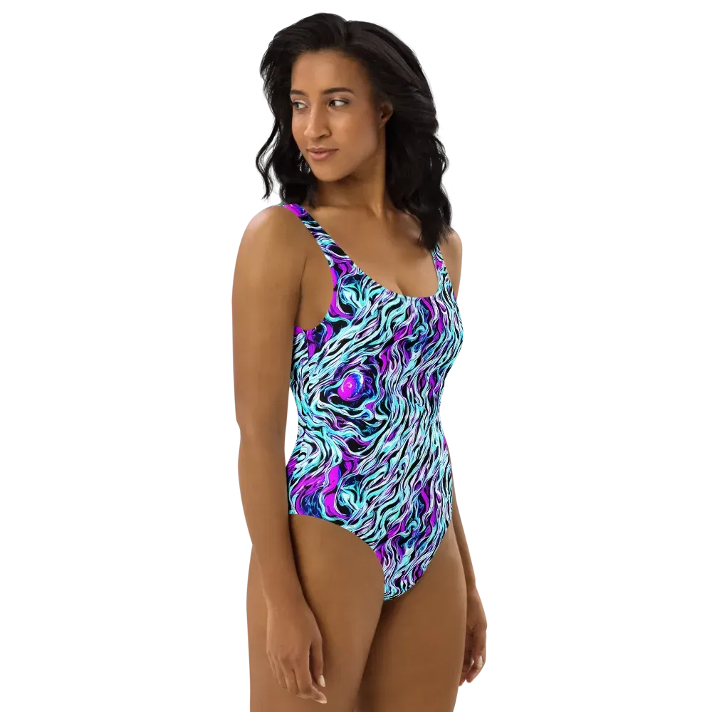 Cyber Zebra on One-Piece Swimsuit — Right