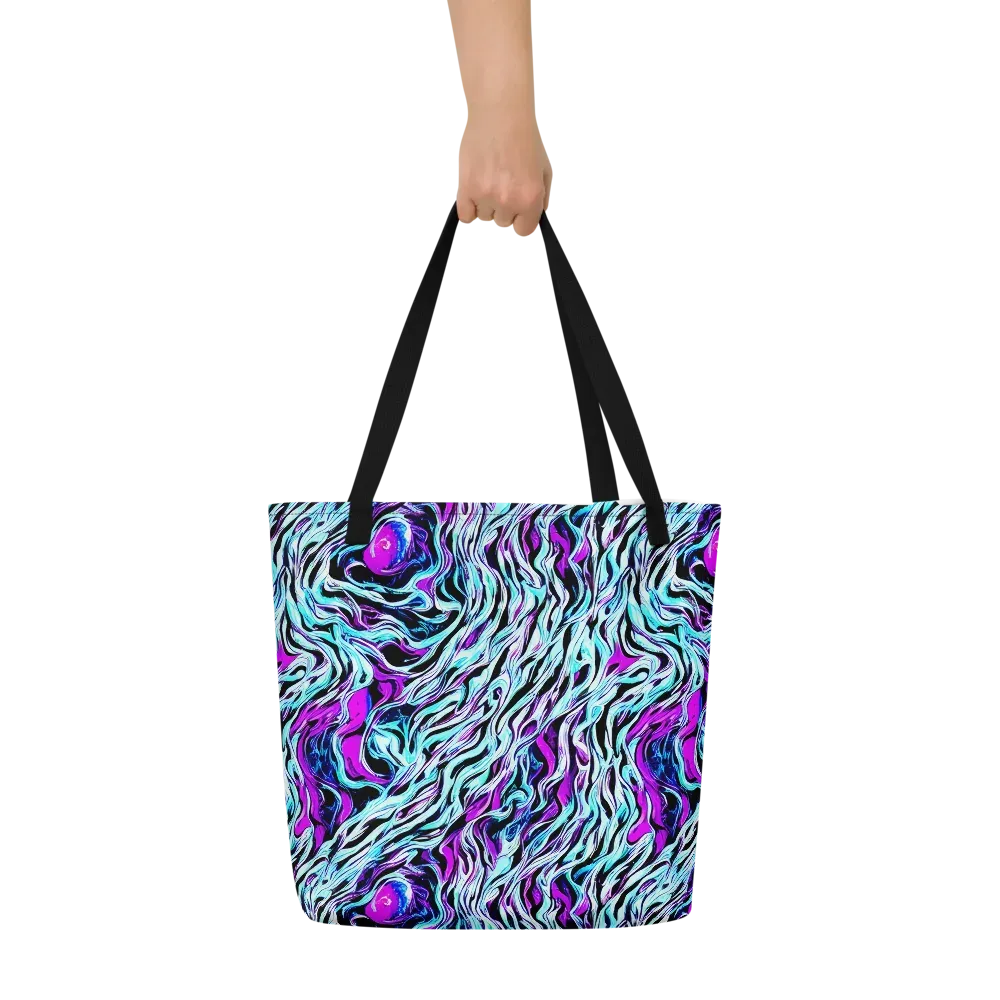 Cyber Zebra on Large Tote Bag W/ Pocket — Front