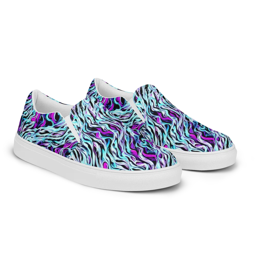 Cyber Zebra on Women's Slip-On Canvas Shoes — Right Front