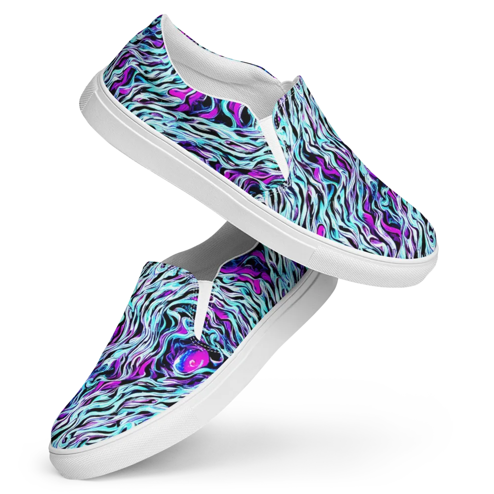 Cyber Zebra on Women's Slip-On Canvas Shoes — Front