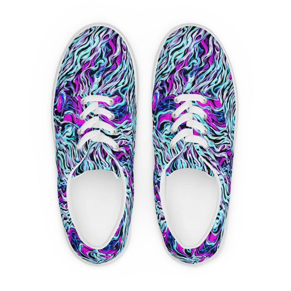 Cyber Zebra on Men's Lace-Up Canvas Shoes — Front