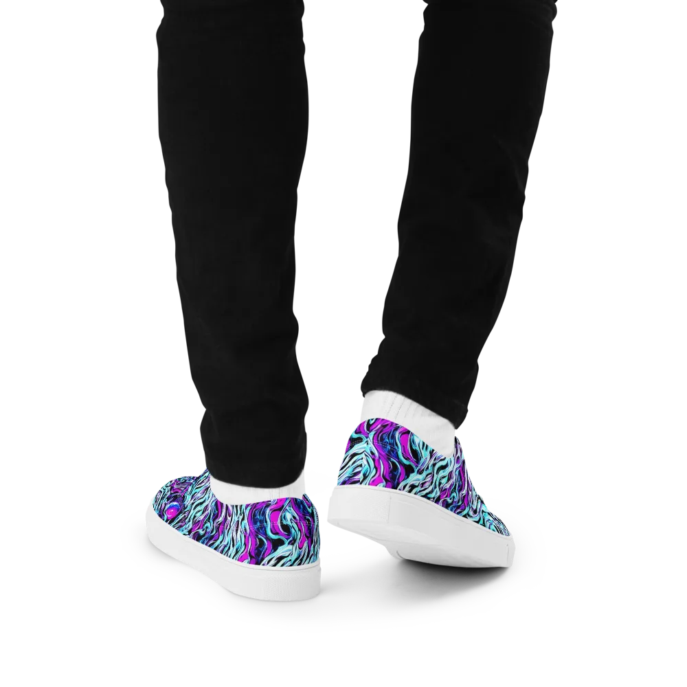 Cyber Zebra on Men's Lace-Up Canvas Shoes — Back