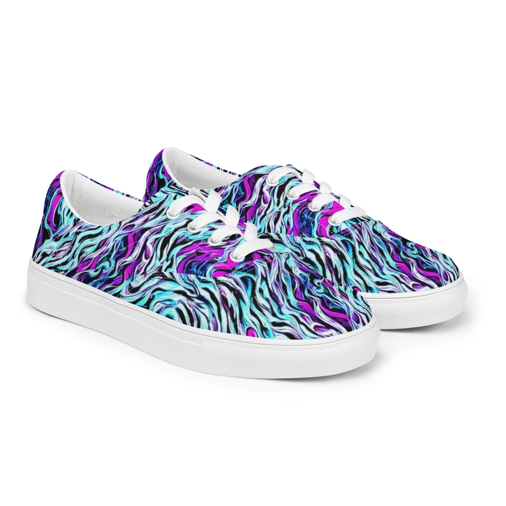 Cyber Zebra on Men's Lace-Up Canvas Shoes — Right Front