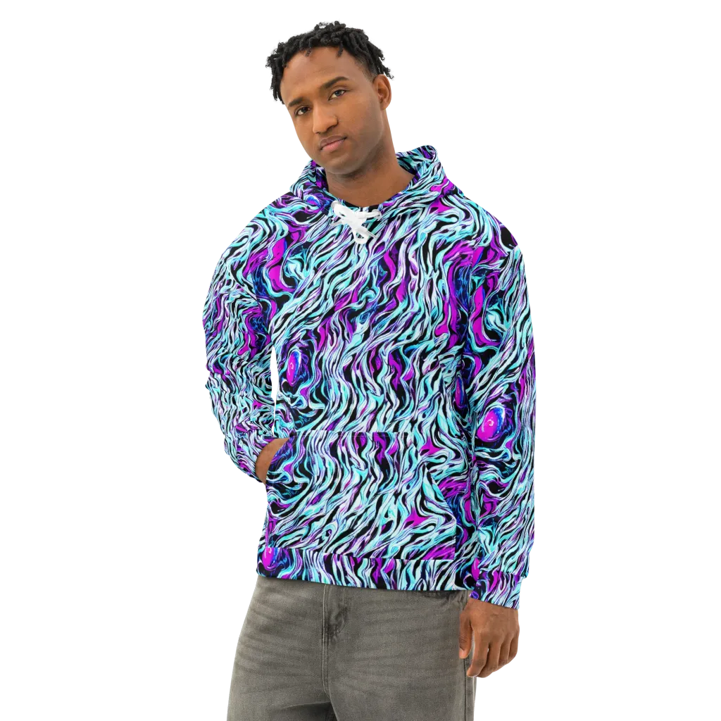 Cyber Zebra on Cotton Hoodie — Left Front