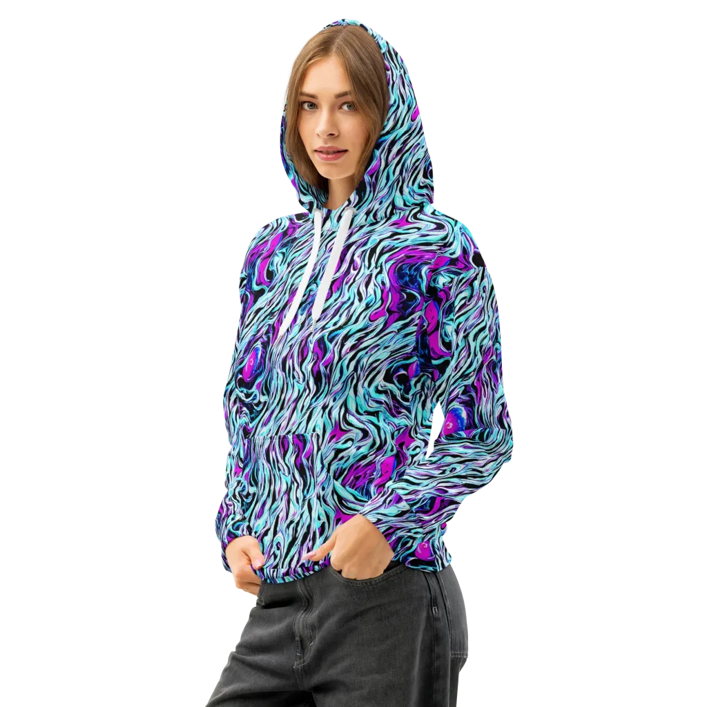 Cyber Zebra on Cotton Hoodie — Left Front