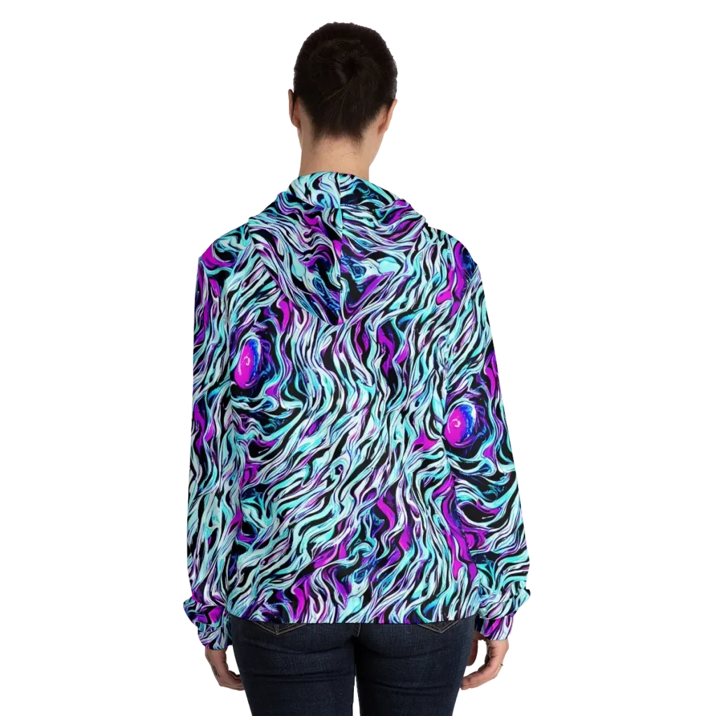 Cyber Zebra on Women's Full-Zip Hoodie — Back On Person