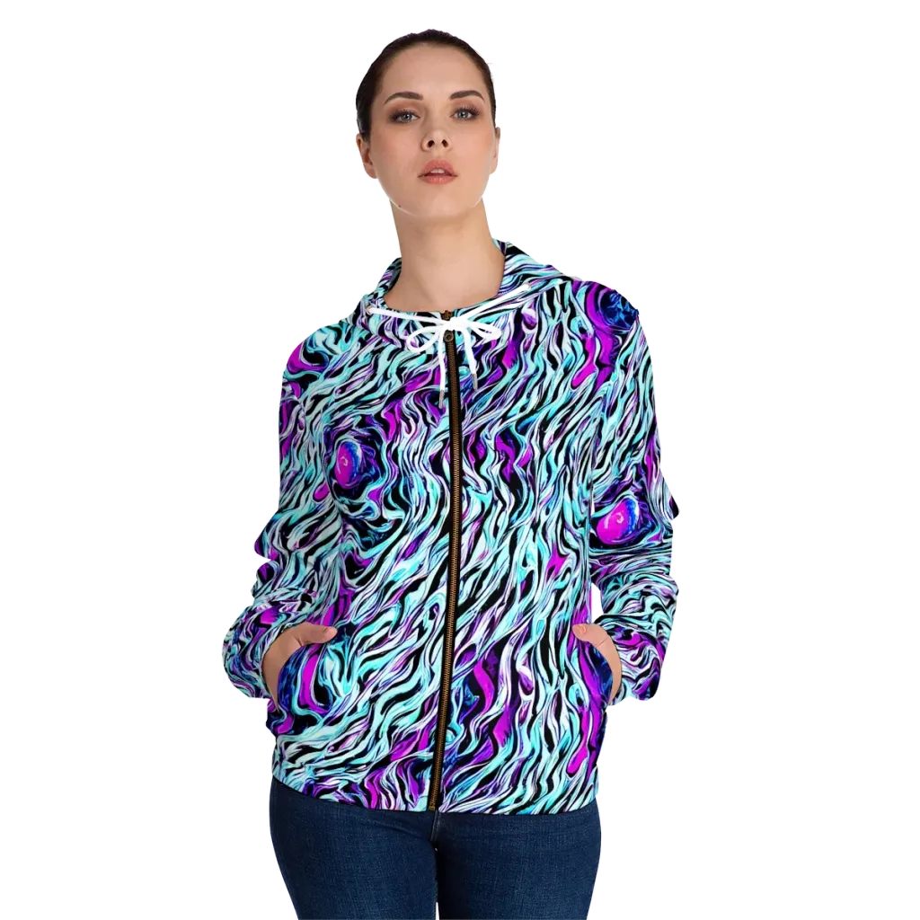 Cyber Zebra on Women's Full-Zip Hoodie — Front On Person